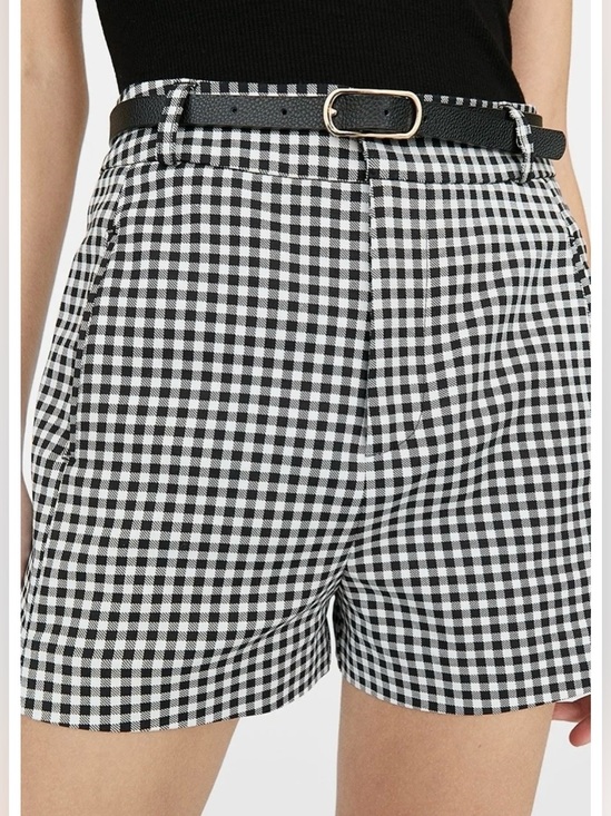 stradivarius Pants - stradivarius Black & White Gingham High-Waist Shorts size 8